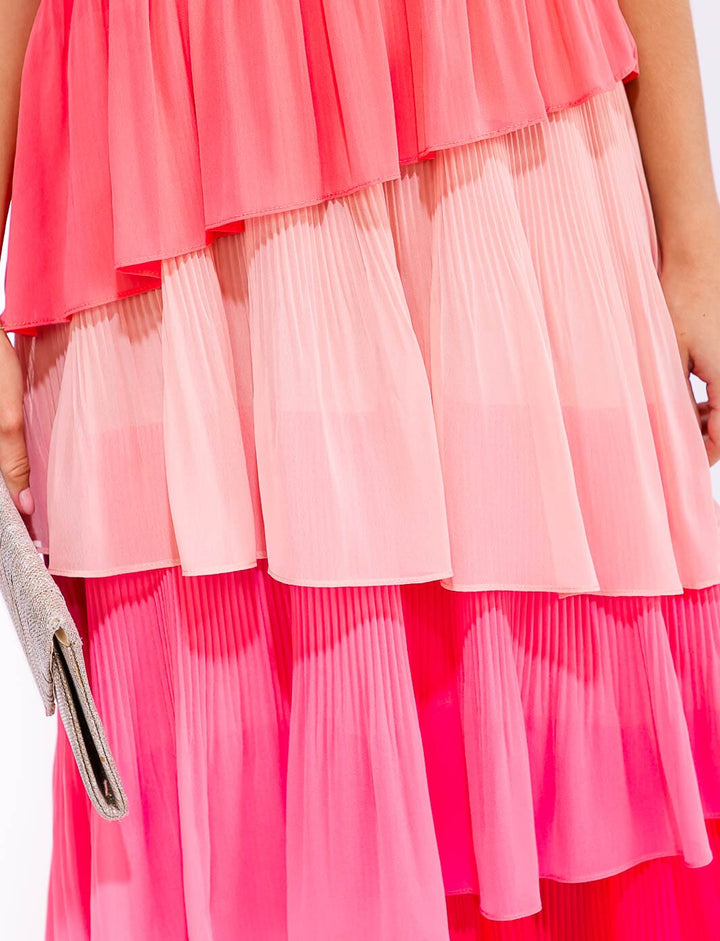 WOMEN'S SLEEVELESS V-NECK RUFFLE TIERED COLORBLOCK MAXI DRESS