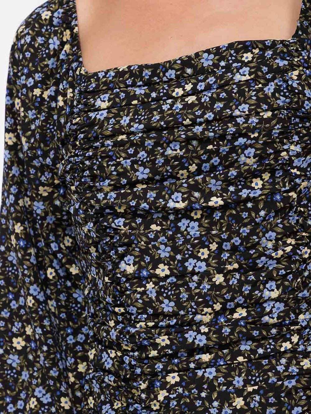 WOMEN'S LONG PUFF SLEEVE SMOCK RUCHING FRONT FLORAL BLOUSE