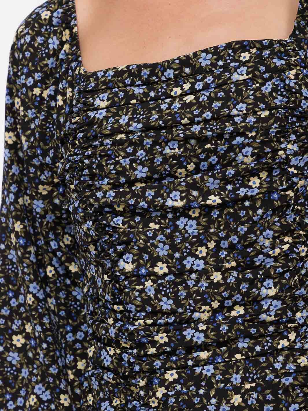 WOMEN'S LONG PUFF SLEEVE SMOCK RUCHING FRONT FLORAL BLOUSE