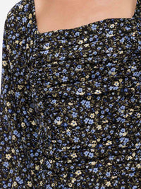 WOMEN'S LONG PUFF SLEEVE SMOCK RUCHING FRONT FLORAL BLOUSE