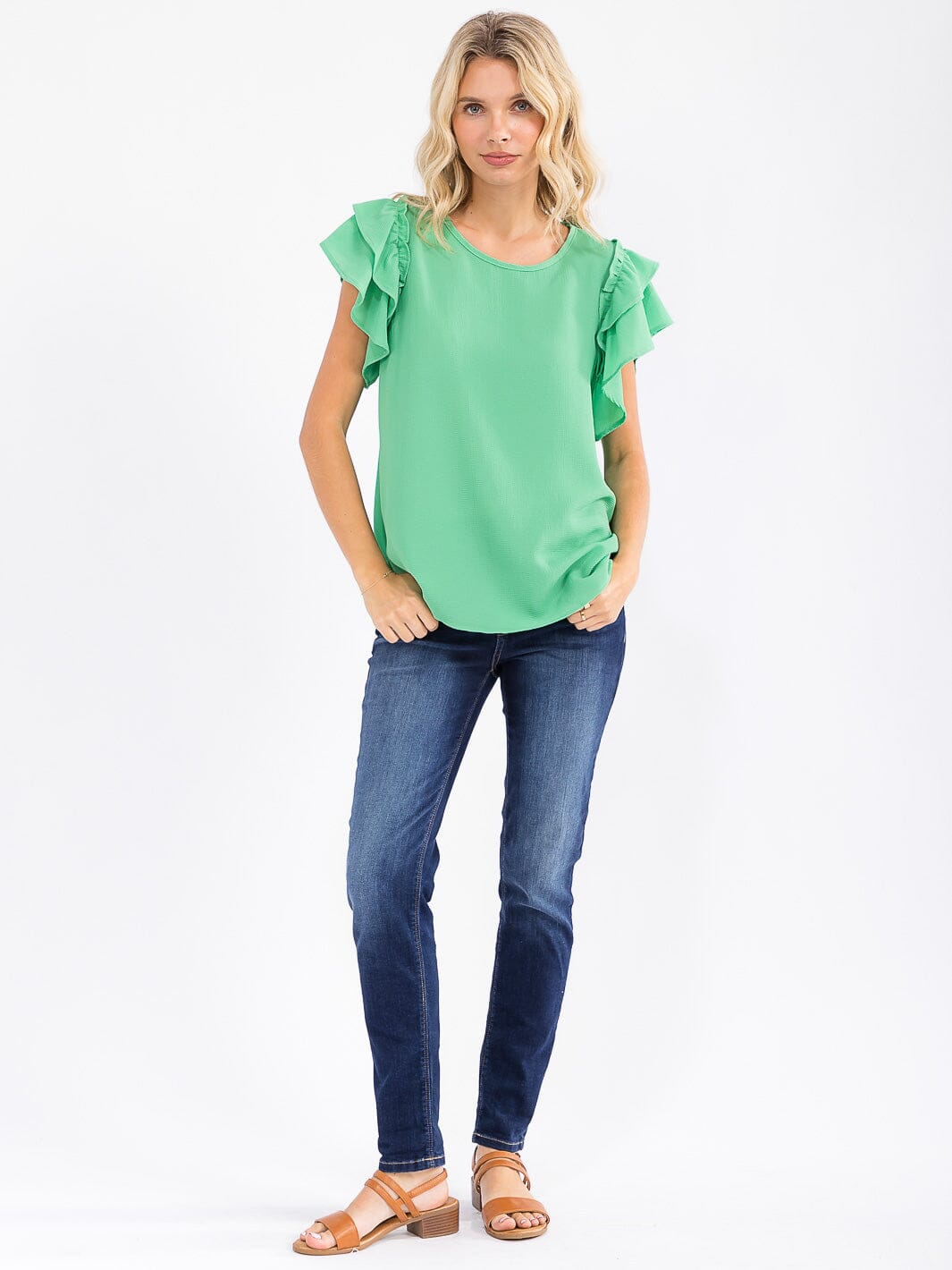 WOMEN'S SHORT RUFFLE SLEEVE LOOSE FIT BLOUSE