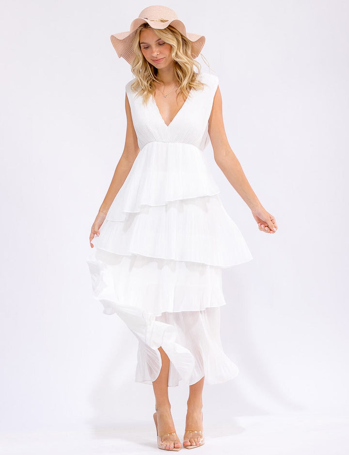 WOMEN'S SLEEVELESS V-NECK RUFFLE TIERED MAXI DRESS