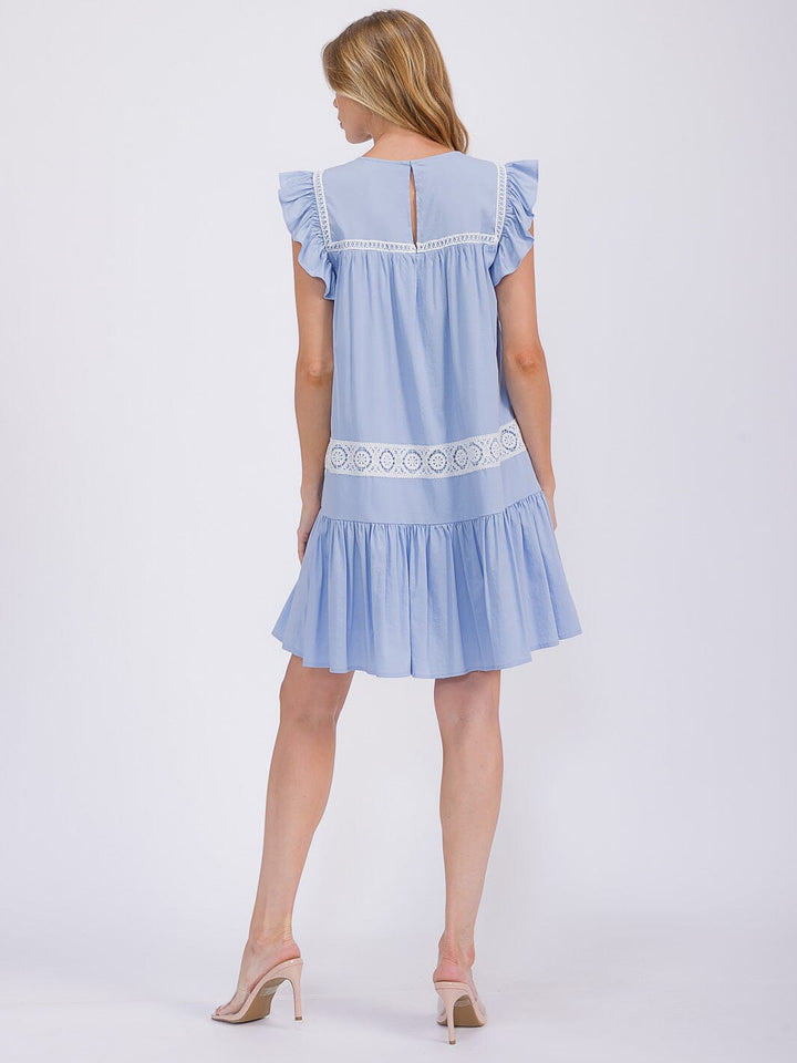 WOMEN'S RUFFLE SLEEVE TRIM DETAILED TIERED TUNIC MINI DRESS