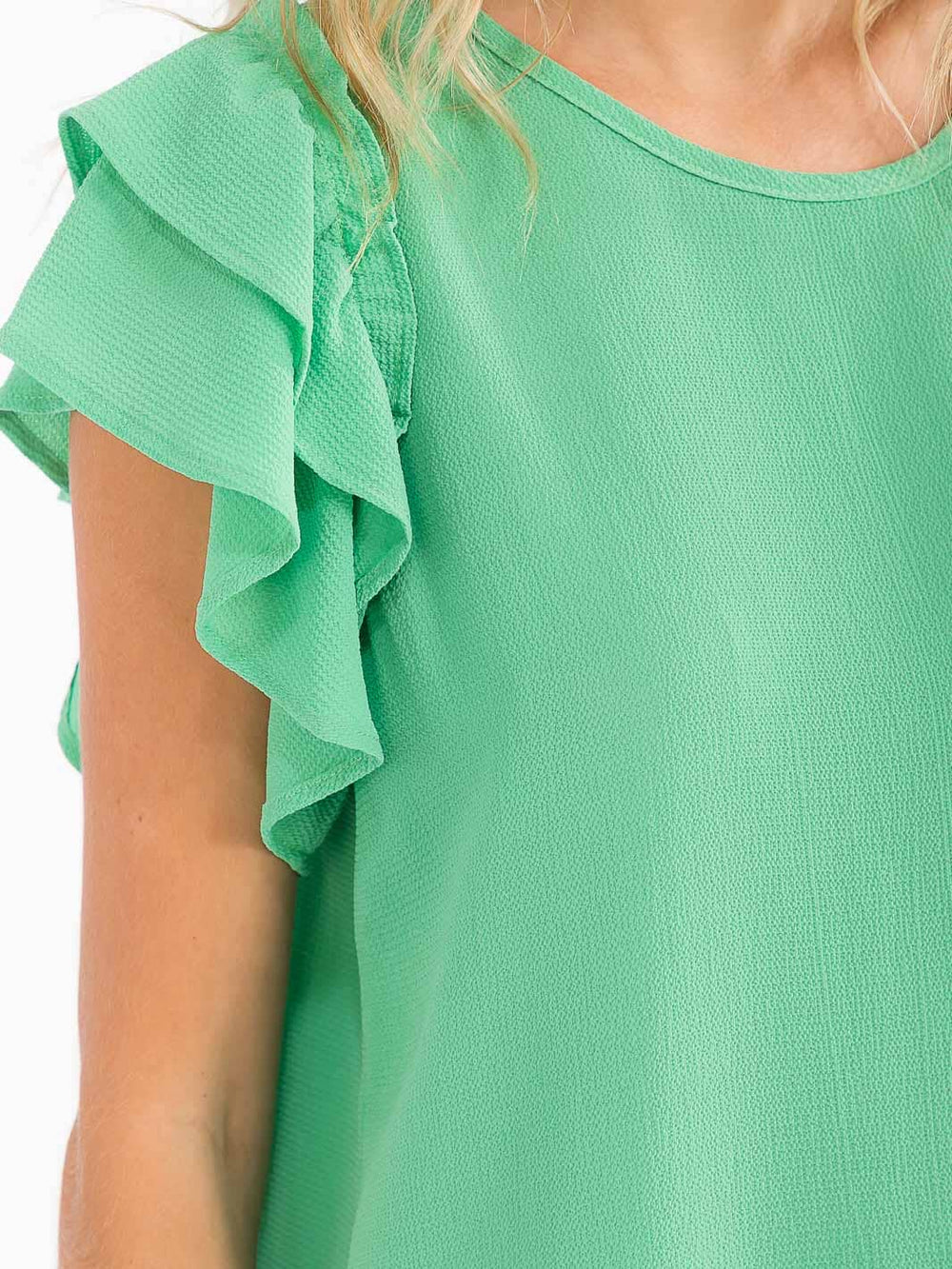 WOMEN'S SHORT RUFFLE SLEEVE LOOSE FIT BLOUSE