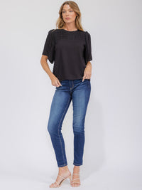 WOMEN'S SHORT SLEEVE SWISS DETAILED BLOUSE