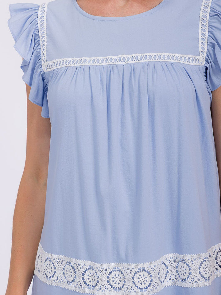 WOMEN'S RUFFLE SLEEVE TRIM DETAILED TIERED TUNIC MINI DRESS