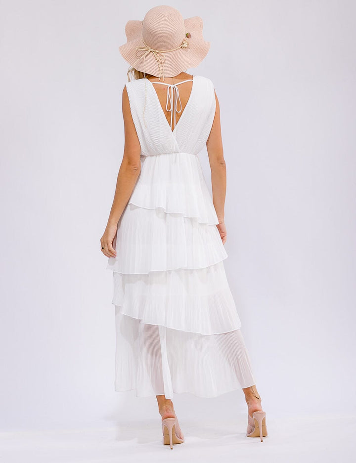 WOMEN'S SLEEVELESS V-NECK RUFFLE TIERED MAXI DRESS