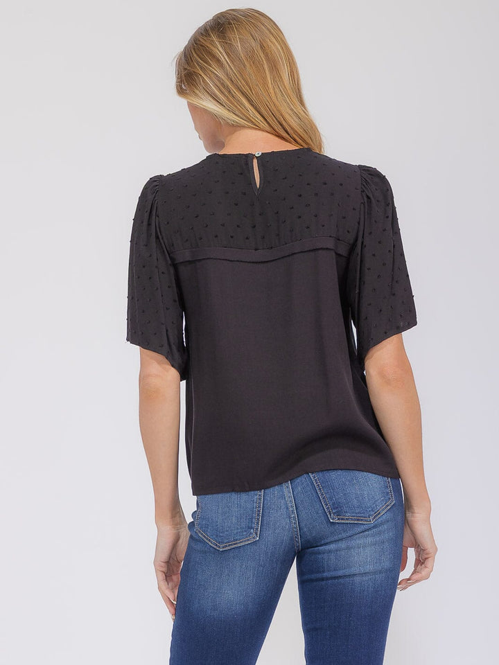 WOMEN'S SHORT SLEEVE SWISS DETAILED BLOUSE