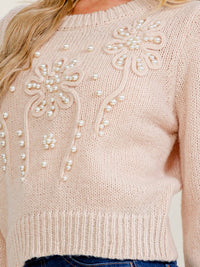 WOMEN'S LONG SLEEVE PEARL DETAILED PULLOVER SWEATER