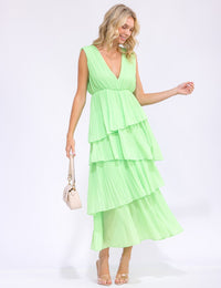 WOMEN'S SLEEVELESS V-NECK RUFFLE TIERED MAXI DRESS