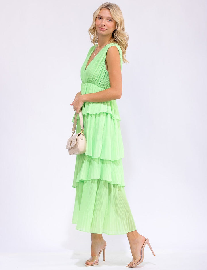 WOMEN'S SLEEVELESS V-NECK RUFFLE TIERED MAXI DRESS