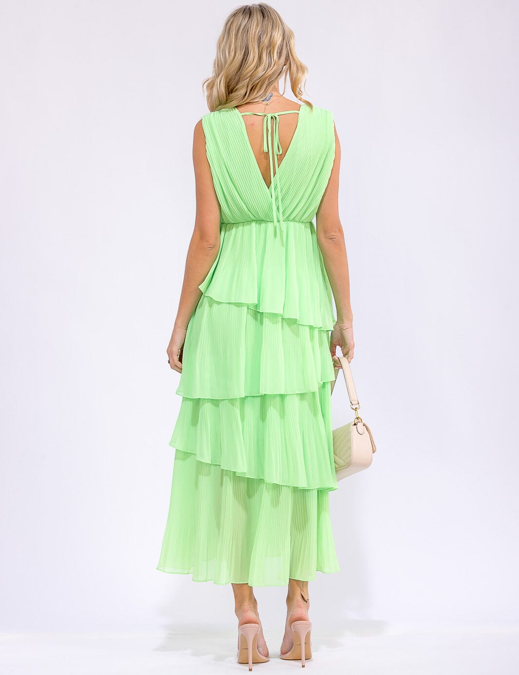 WOMEN'S SLEEVELESS V-NECK RUFFLE TIERED MAXI DRESS