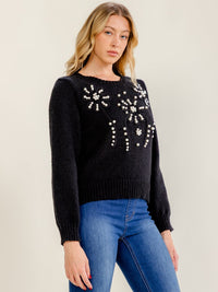 WOMEN'S LONG SLEEVE PEARL DETAILED PULLOVER SWEATER