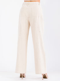 WOMEN'S BUTTON CLOSURE CARGO POCKETS WIDE LEG DISTRESS DENIM PANTS