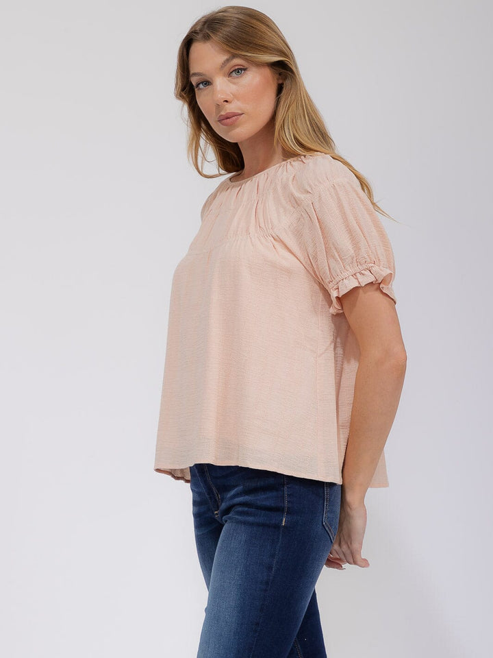 WOMEN'S SHORT SLEEVE DETAILED BLOUSE