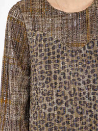 WOMEN'S 3/4 SLEEVE FRONT POCKETS SEQUINS ANIMAL PRINT MAXI DRESS