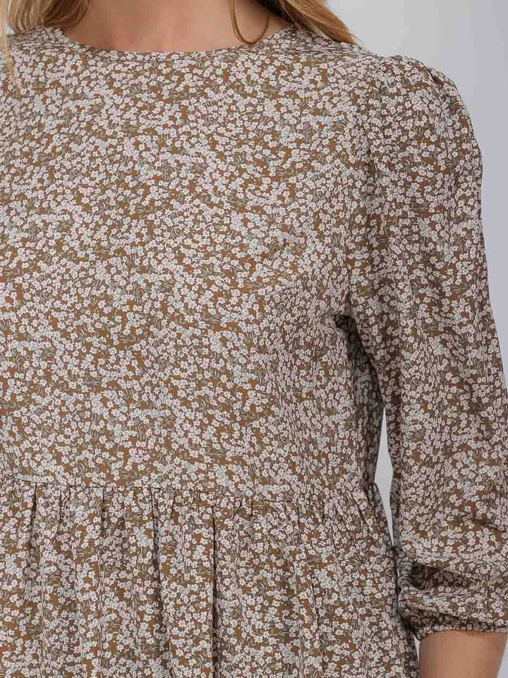 WOMEN'S 3/4 SLEEVE FLOWER PEPLUM BLOUSE