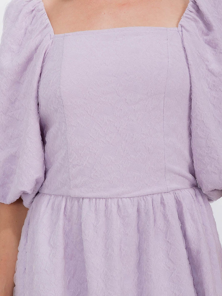 WOMEN'S SHORT PUFF SLEEVE SQUARE NECK SMOCK DETAILED TIERED MINI DRESS