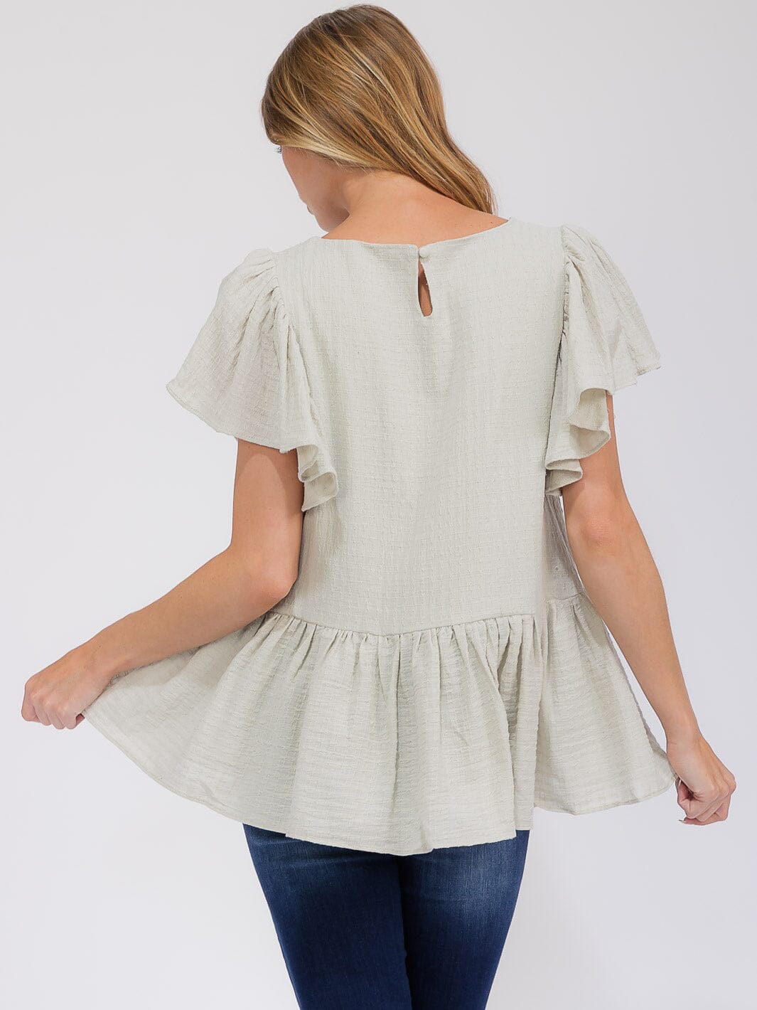 WOMEN'S SHORT SLEEVE RUFFLE PEPLUM BLOUSE