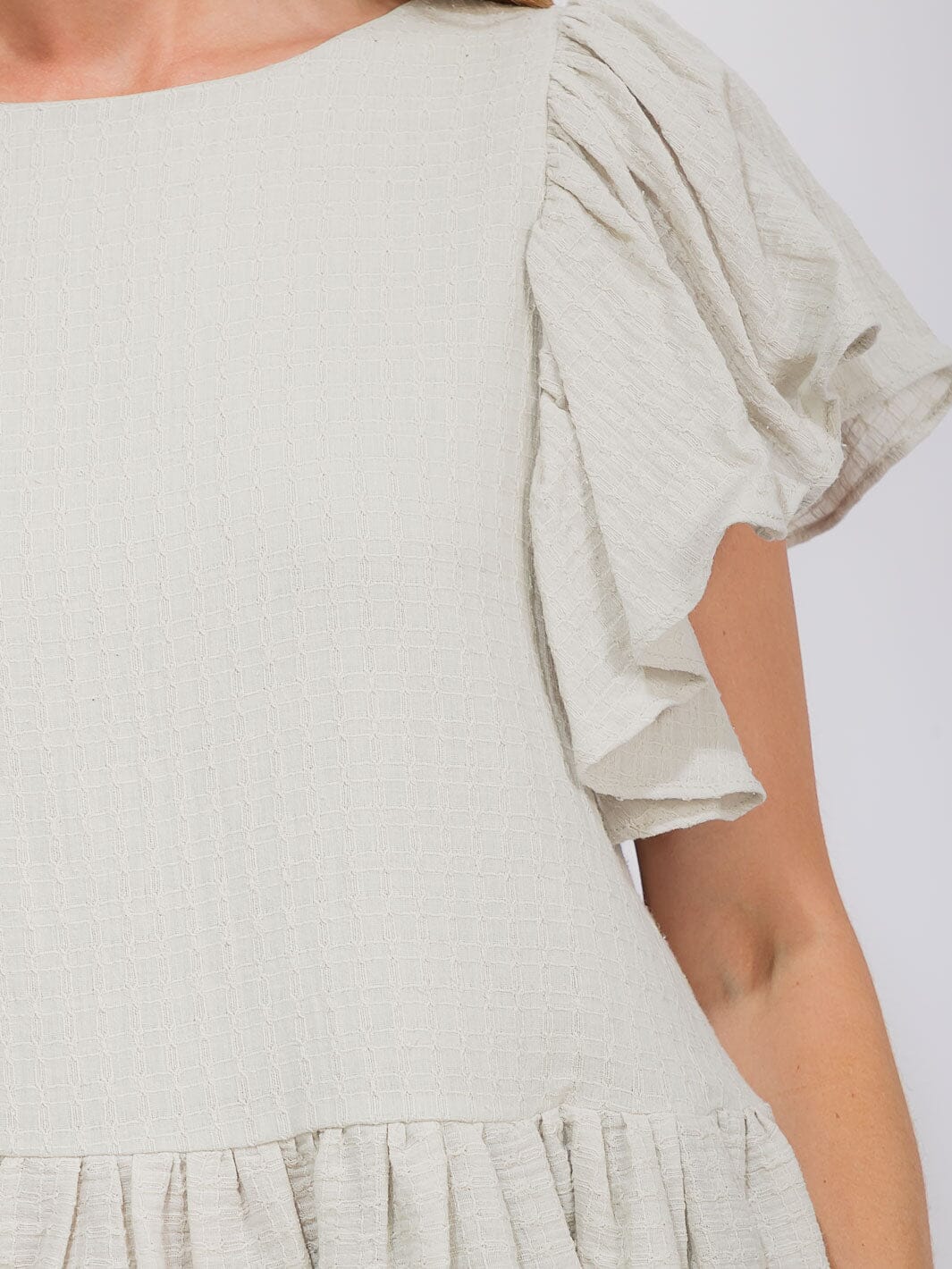 WOMEN'S SHORT SLEEVE RUFFLE PEPLUM BLOUSE