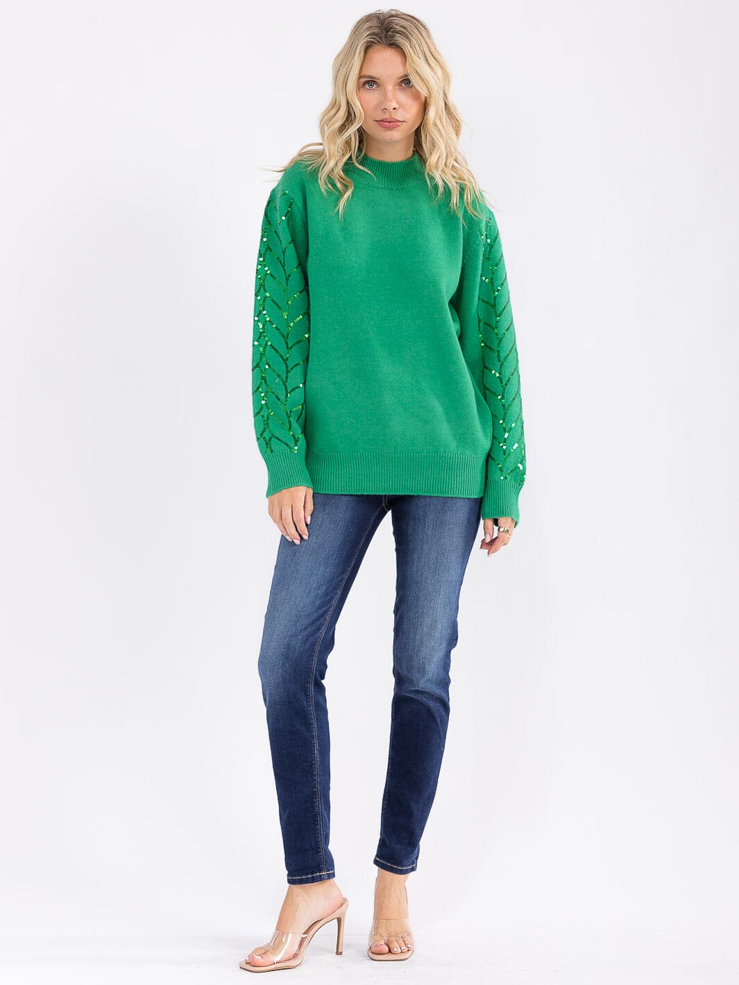 WOMEN'S LONG SLEEVE SEQUINS DETAILED PULLOVER SWEATER