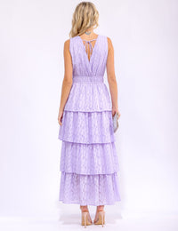 WOMEN'S SLEEVELESS SURPLICE ELASTIC WAIST RUFFLE TIERED MAXI DRESS
