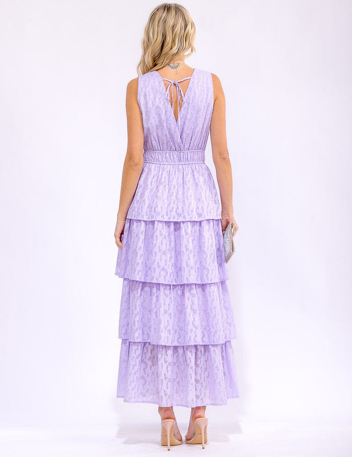 WOMEN'S SLEEVELESS SURPLICE ELASTIC WAIST RUFFLE TIERED MAXI DRESS –  Wholesalefashiontrends.com