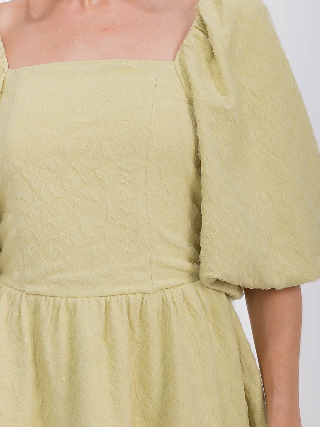 WOMEN'S SHORT PUFF SLEEVE SQUARE NECK SMOCK DETAILED TIERED MINI DRESS