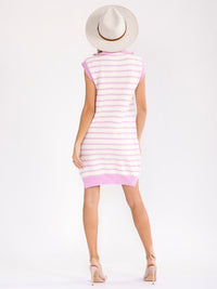 WOMEN'S SLEEVELESS ZIP UP COLORBLOCK KNITTED MINI DRESS