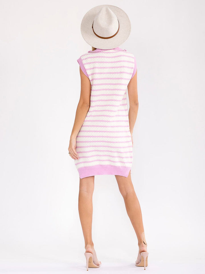 WOMEN'S SLEEVELESS ZIP UP COLORBLOCK KNITTED MINI DRESS