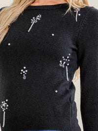 WOMEN'S LONG SLEEVE RHINESTONE DETAILED PULLOVER SWEATER