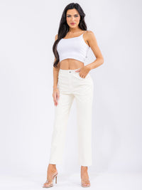 WOMEN'S BUTTON CLOSURE POCKETS PU PLEATHER SKINNY PANTS