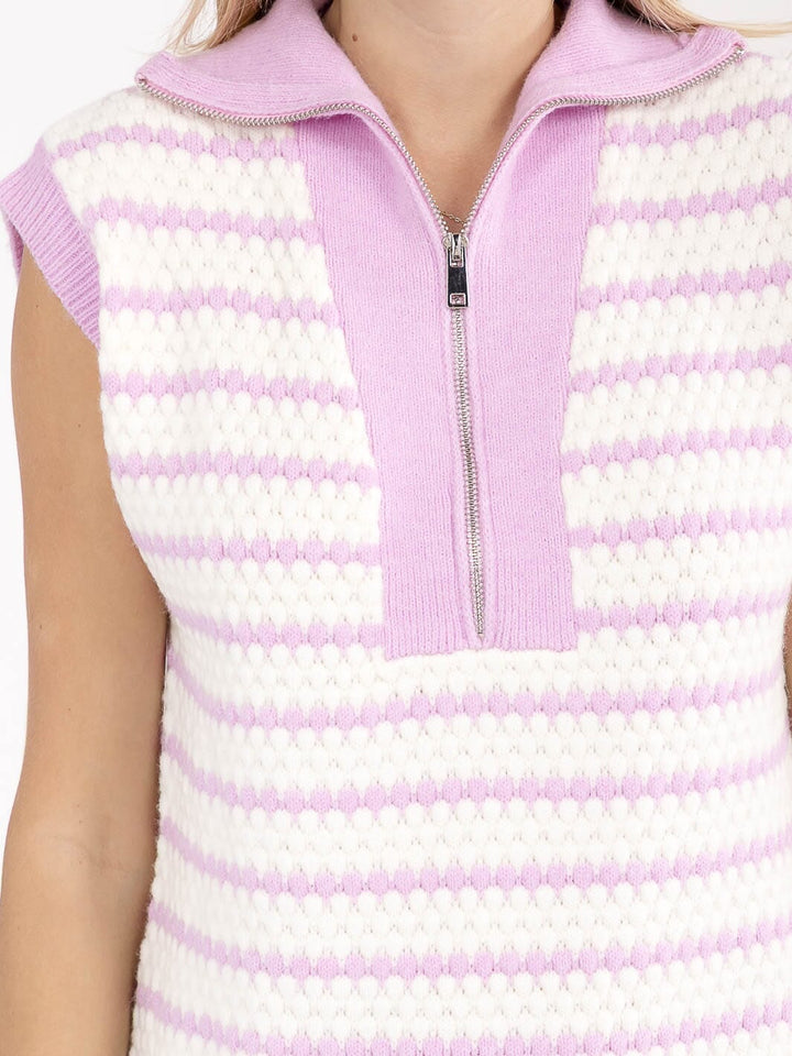 WOMEN'S SLEEVELESS ZIP UP COLORBLOCK KNITTED MINI DRESS