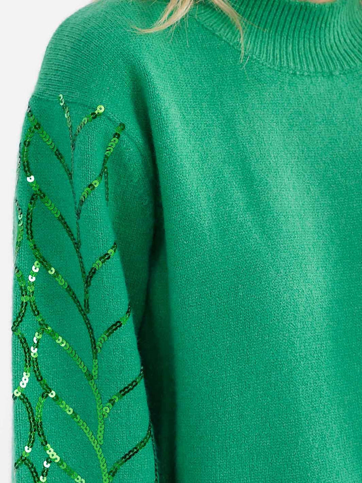 WOMEN'S LONG SLEEVE SEQUINS DETAILED PULLOVER SWEATER