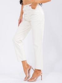 WOMEN'S BUTTON CLOSURE POCKETS PU PLEATHER SKINNY PANTS