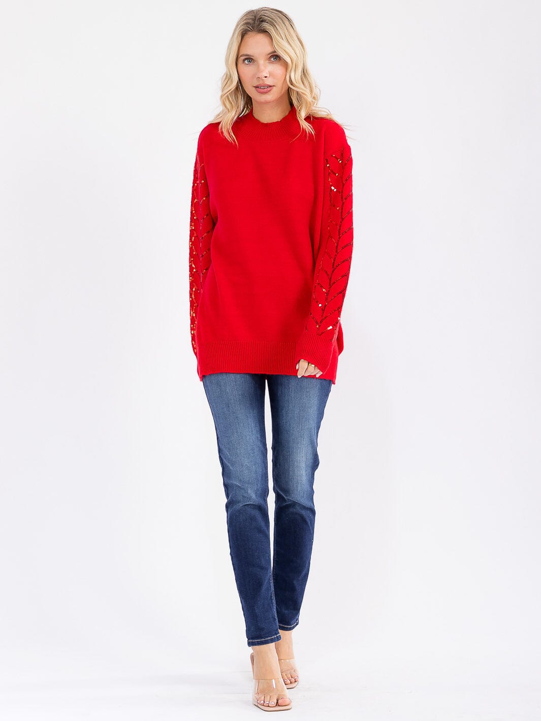 WOMEN'S LONG SLEEVE SEQUINS DETAILED PULLOVER SWEATER