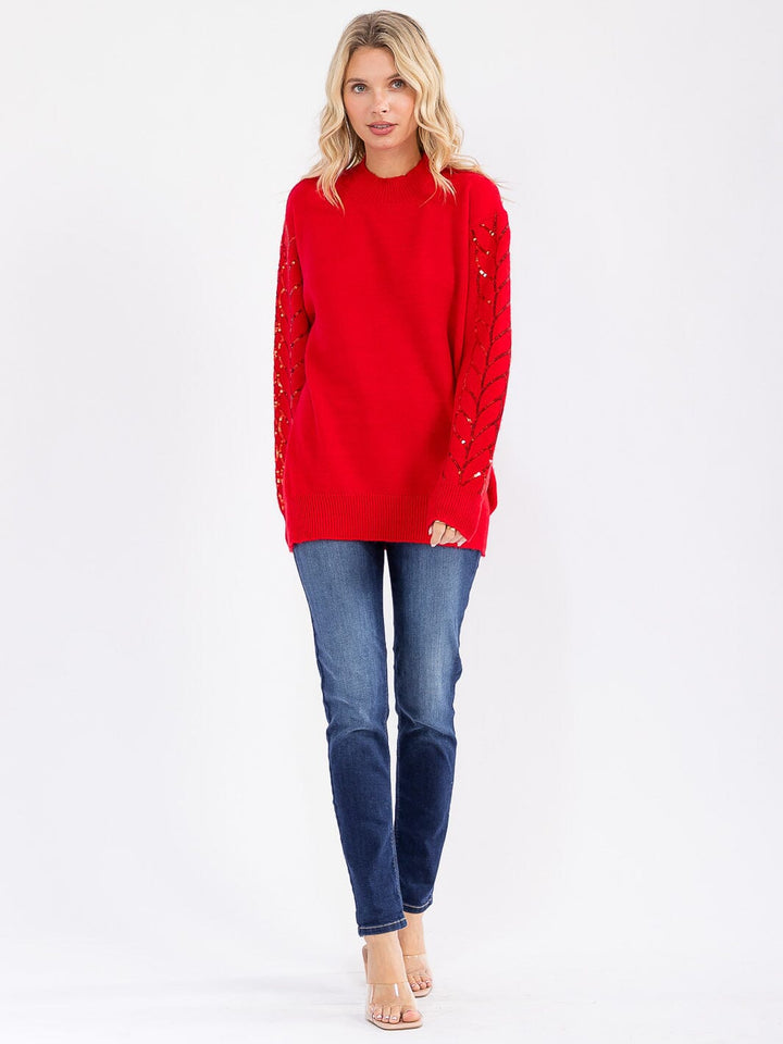 WOMEN'S LONG SLEEVE SEQUINS DETAILED PULLOVER SWEATER