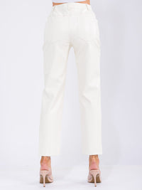 WOMEN'S BUTTON CLOSURE POCKETS PU PLEATHER SKINNY PANTS