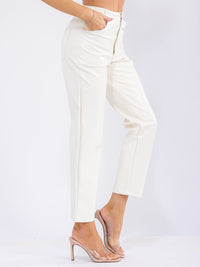 WOMEN'S BUTTON CLOSURE POCKETS PU PLEATHER SKINNY PANTS