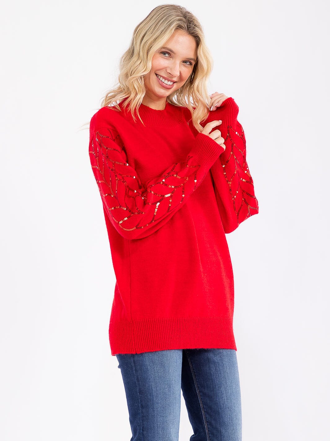 WOMEN'S LONG SLEEVE SEQUINS DETAILED PULLOVER SWEATER