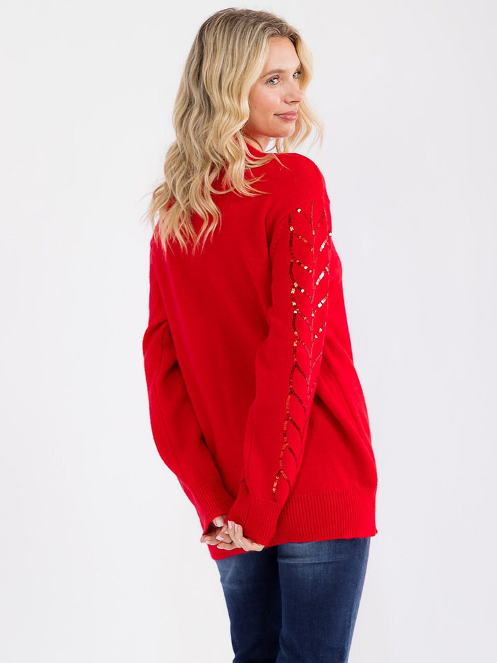 WOMEN'S LONG SLEEVE SEQUINS DETAILED PULLOVER SWEATER