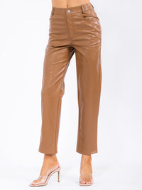 WOMEN'S BUTTON CLOSURE POCKETS PU PLEATHER SKINNY PANTS