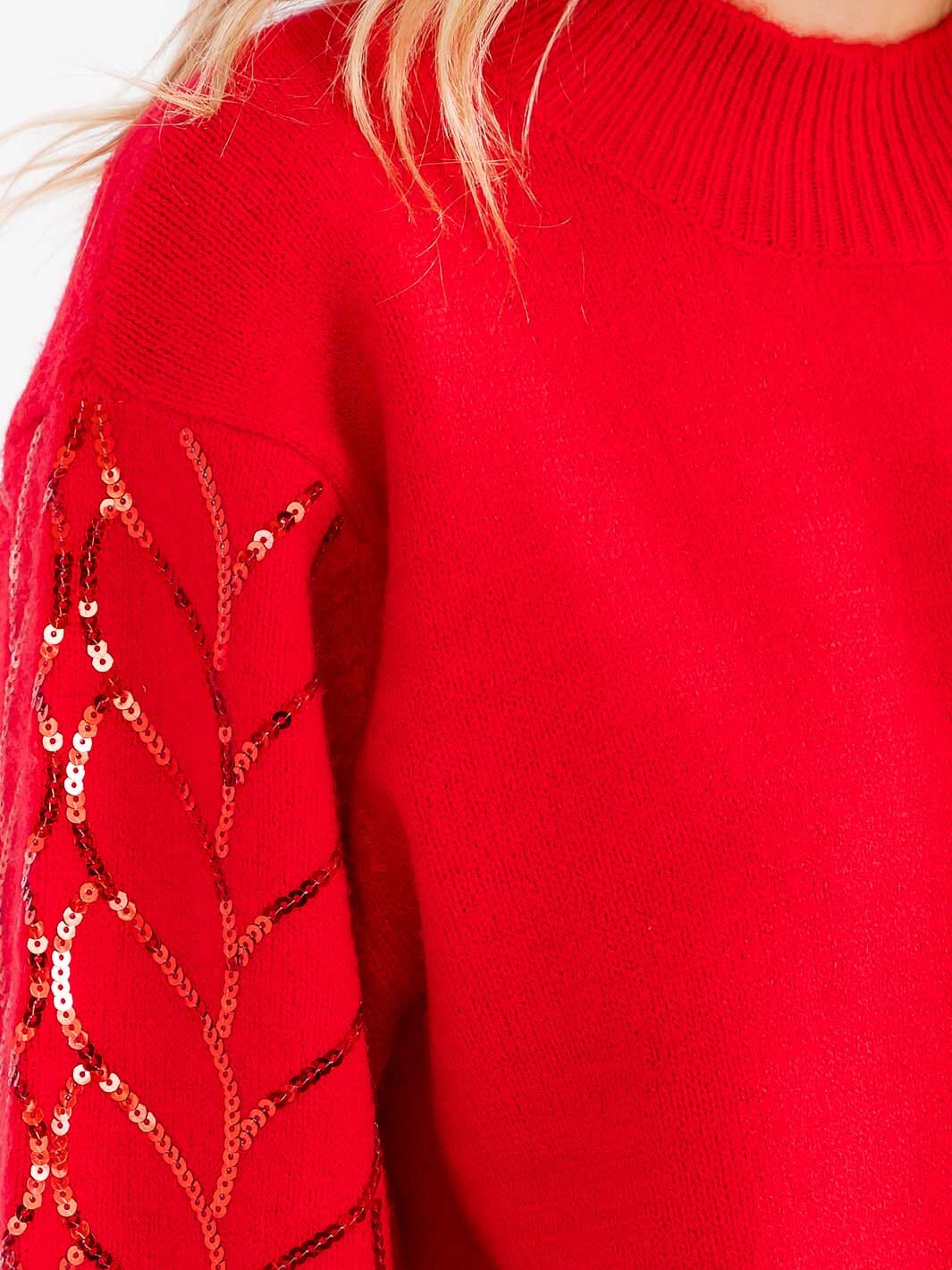 WOMEN'S LONG SLEEVE SEQUINS DETAILED PULLOVER SWEATER