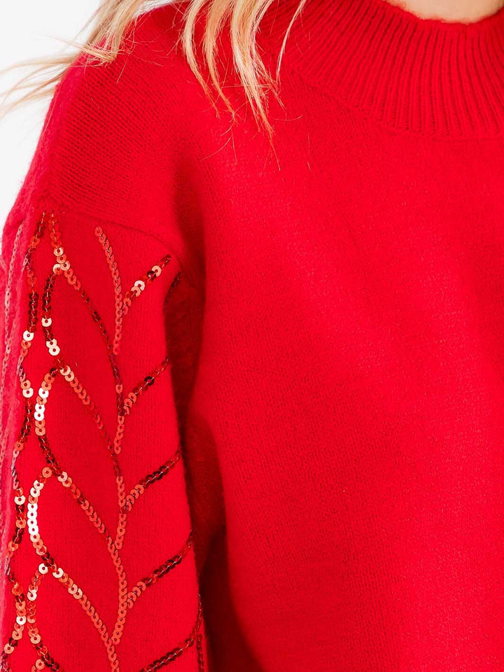 WOMEN'S LONG SLEEVE SEQUINS DETAILED PULLOVER SWEATER