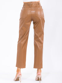 WOMEN'S BUTTON CLOSURE POCKETS PU PLEATHER SKINNY PANTS