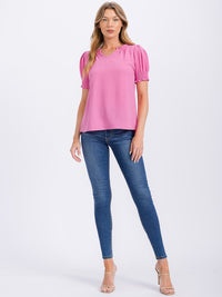 WOMEN'S SHORT PUFF SLEEVE V-NECK BLOUSE