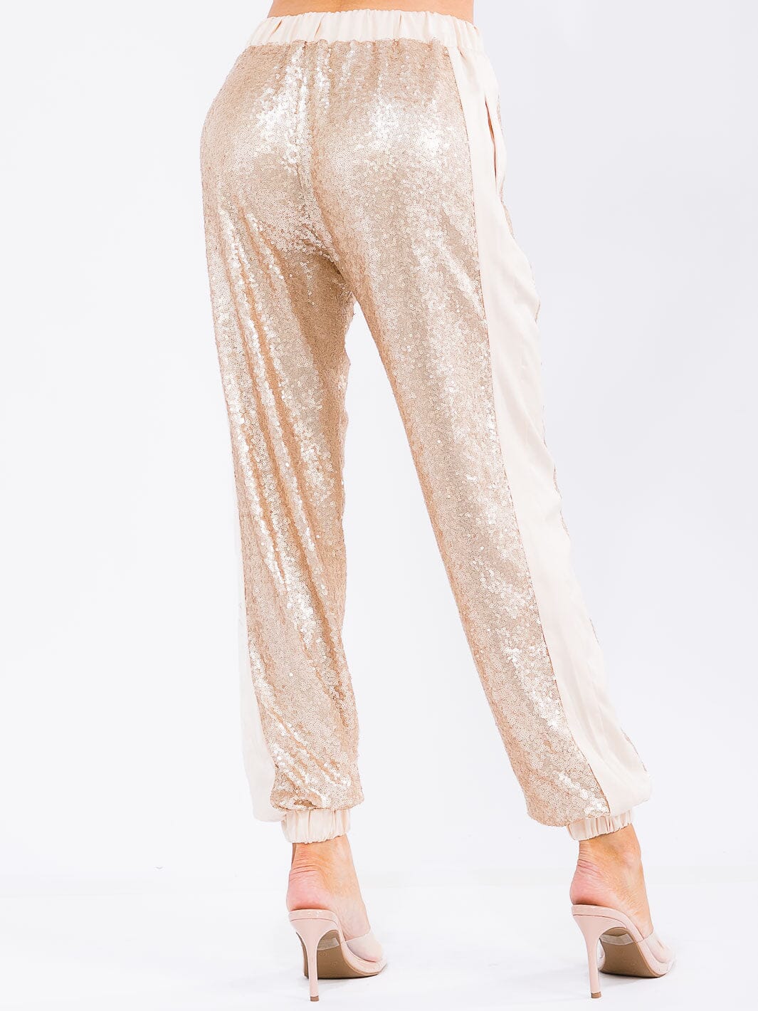 WOMEN'S ELASTIC WAIST POCKETS SEQUINS JOGGER PANTS