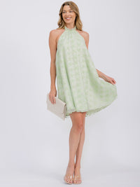 WOMEN'S SLEEVELESS HALTER NECK CROCHET FLORAL MINI DRESS
