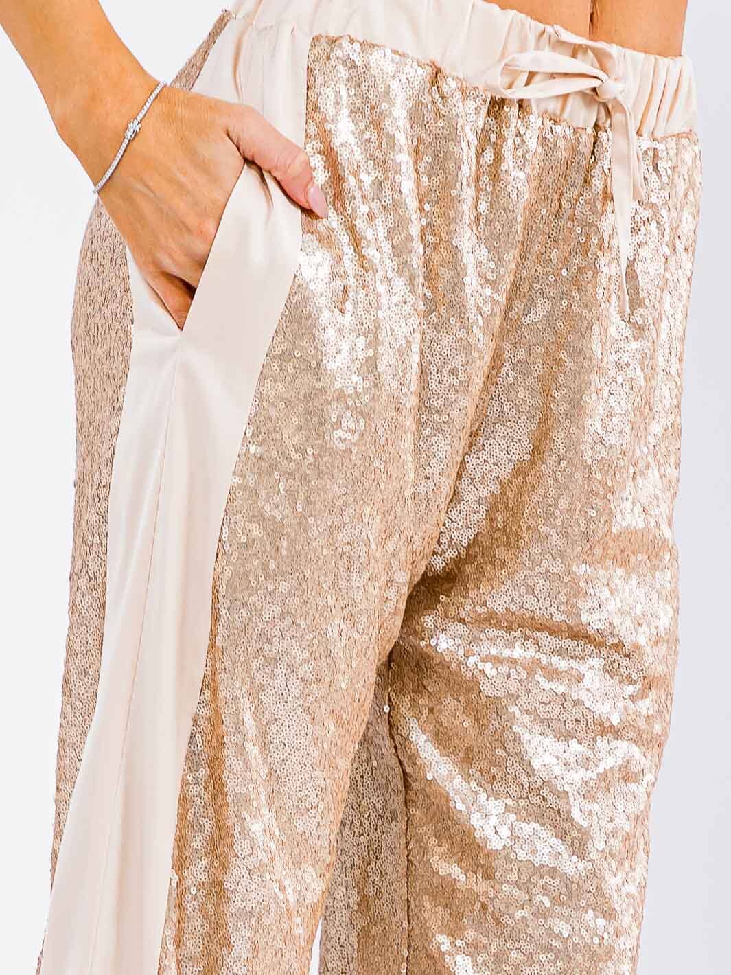WOMEN'S ELASTIC WAIST POCKETS SEQUINS JOGGER PANTS