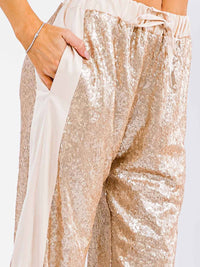 WOMEN'S ELASTIC WAIST POCKETS SEQUINS JOGGER PANTS